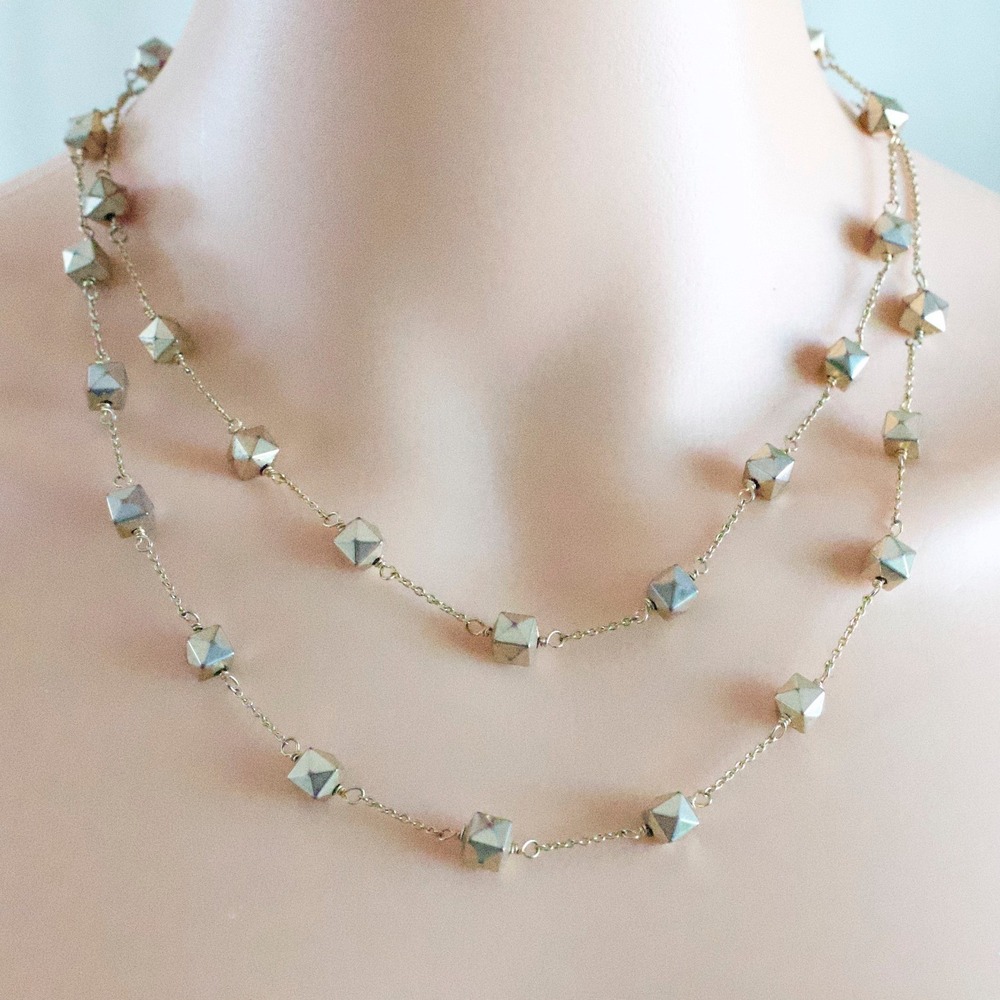 Banana Republic Gold Tone Long Strand Necklace Minimalist Statement Dainty